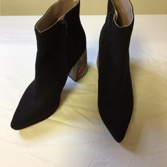 Betsey Johnson Black Heeled Boots with Geometric Heel Rhinestone