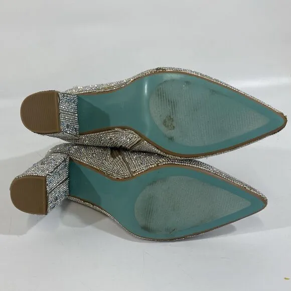 Betsey Johnson Cady Go Go Ankle Boots Silver Rhinestone Disco Dancing 9.5