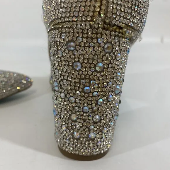Betsey Johnson Cady Go Go Ankle Boots Silver Rhinestone Disco Dancing 9.5