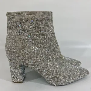 Betsey Johnson Cady Go Go Ankle Boots Silver Rhinestone Disco Dancing 9.5