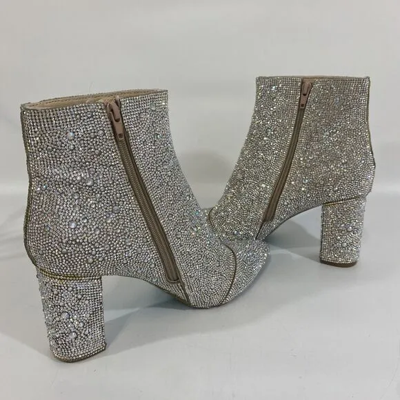 Betsey Johnson Cady Go Go Ankle Boots Silver Rhinestone Disco Dancing 9.5
