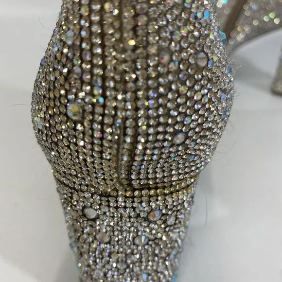 Betsey Johnson Cady Go Go Ankle Boots Silver Rhinestone Disco Dancing 9.5