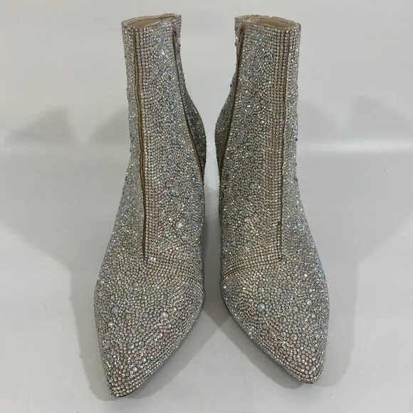 Betsey Johnson Cady Go Go Ankle Boots Silver Rhinestone Disco Dancing 9.5