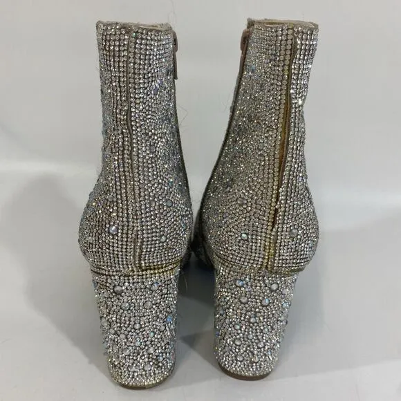 Betsey Johnson Cady Go Go Ankle Boots Silver Rhinestone Disco Dancing 9.5