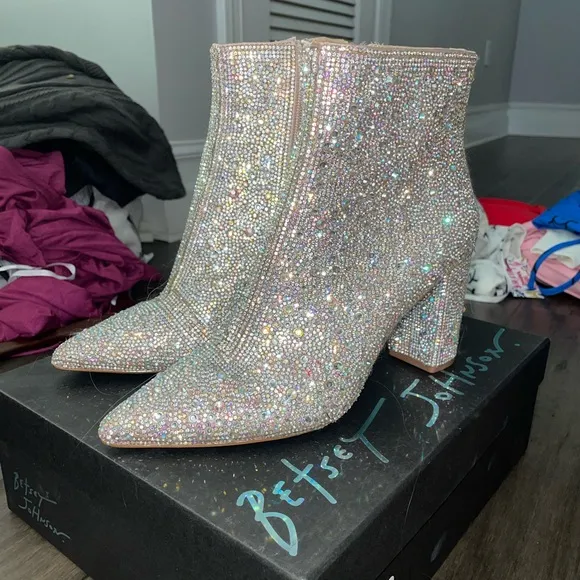 Betsey Johnson Cady Rhinestone Sparkle Heeled Boots