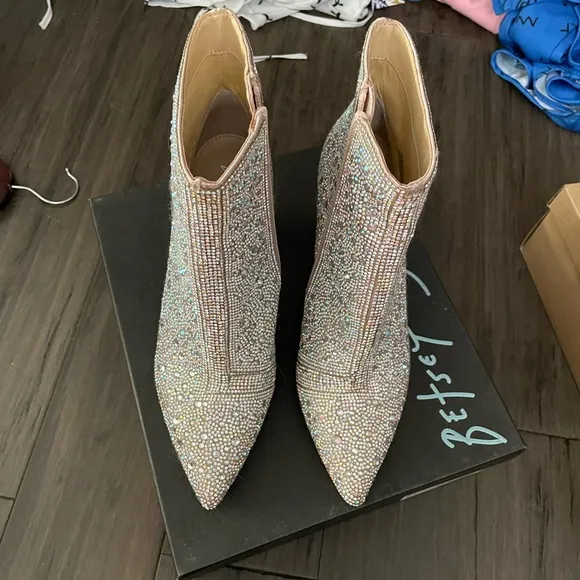 Betsey Johnson Cady Rhinestone Sparkle Heeled Boots