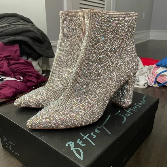 Betsey Johnson Cady Rhinestone Sparkle Heeled Boots