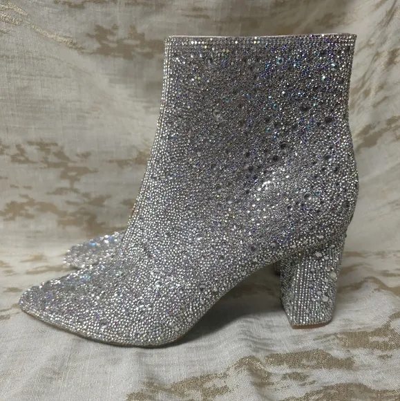 Betsy Johnson Womans Cady Rhinestone Booties Silver Sz 9