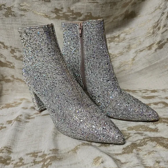 Betsy Johnson Womans Cady Rhinestone Booties Silver Sz 9
