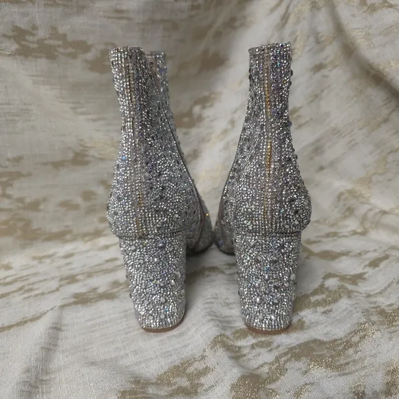 Betsy Johnson Womans Cady Rhinestone Booties Silver Sz 9