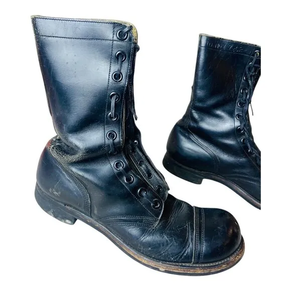 BFG Vintage 60s Womens Military Combat Boots Black Leather Zip Up Round Toe 10N