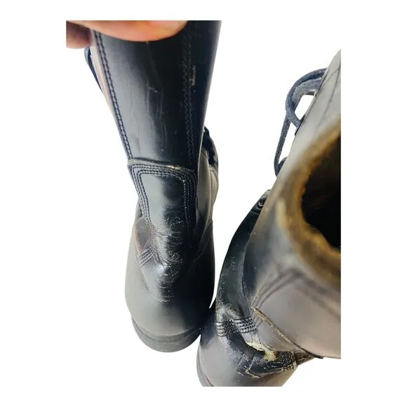 BFG Vintage 60s Womens Military Combat Boots Black Leather Zip Up Round Toe 10N