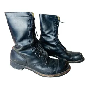 BFG Vintage 60s Womens Military Combat Boots Black Leather Zip Up Round Toe 10N