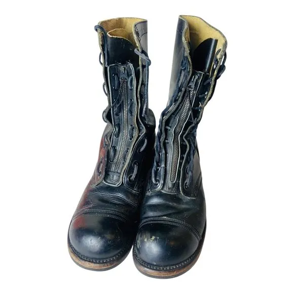 BFG Vintage 60s Womens Military Combat Boots Black Leather Zip Up Round Toe 10N