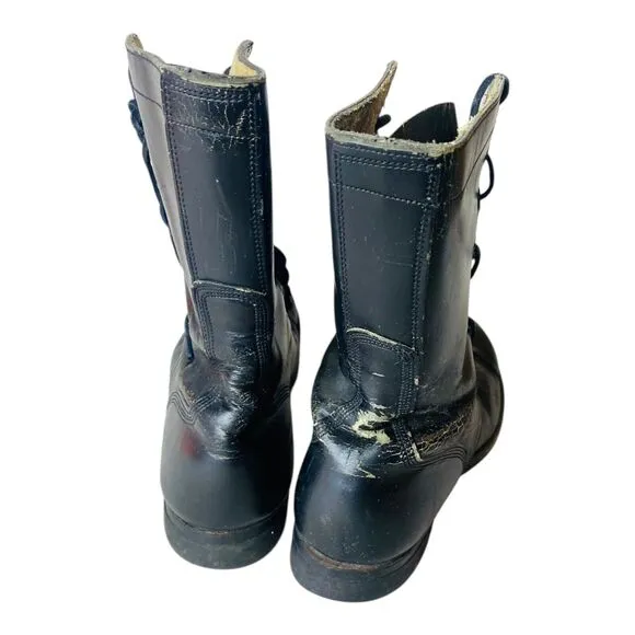 BFG Vintage 60s Womens Military Combat Boots Black Leather Zip Up Round Toe 10N