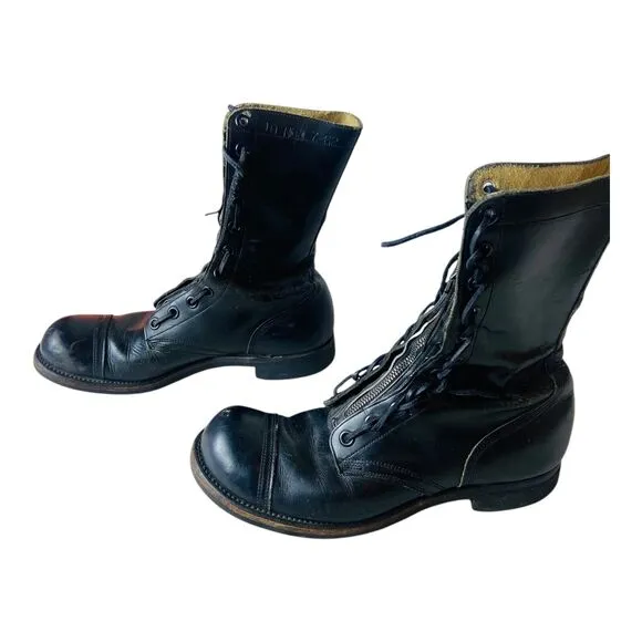 BFG Vintage 60s Womens Military Combat Boots Black Leather Zip Up Round Toe 10N