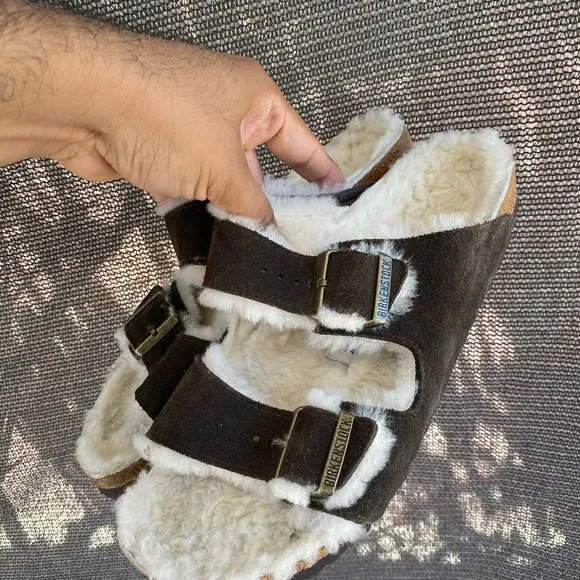Birkenstock Arizona Genuine Shearling Lined Slide Sandals