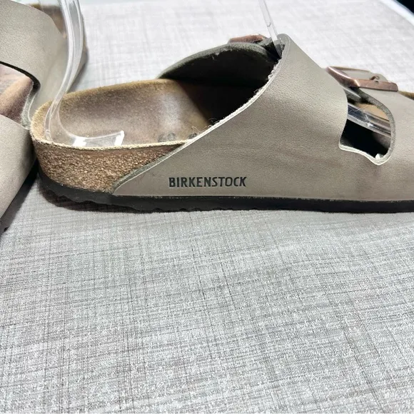 Birkenstock Arizona leather soft footbed buckle sandals, greige/ tobacco brown