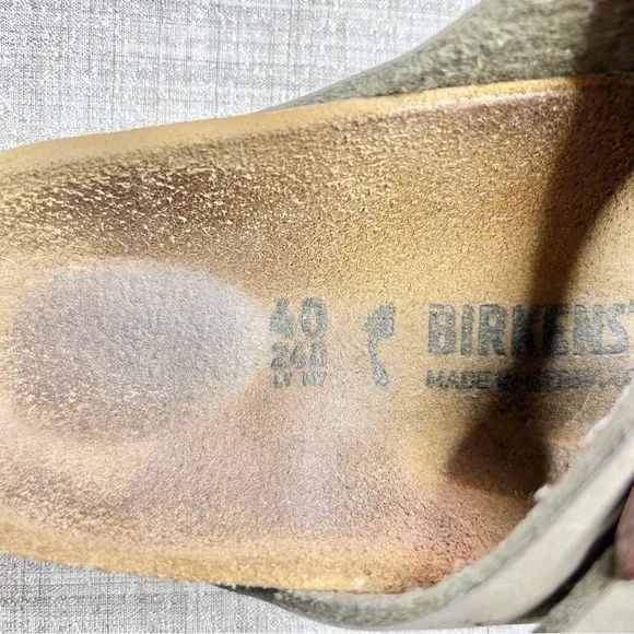Birkenstock Arizona leather soft footbed buckle sandals, greige/ tobacco brown