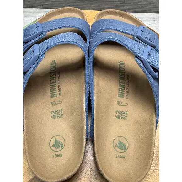 Birkenstock Arizona Vegan Womens 11 Light Blue Canvas Strap Sandals