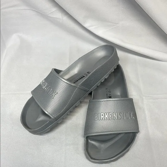 Birkenstock Barbados silver EVA rubber beach slide on sandal shoes 39