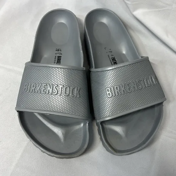 Birkenstock Barbados silver EVA rubber beach slide on sandal shoes 39