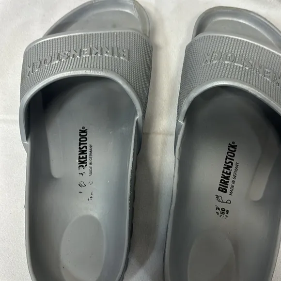Birkenstock Barbados silver EVA rubber beach slide on sandal shoes 39