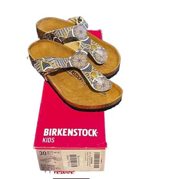 Birkenstock Bentzi Gross Gizeh Kids Oriental Tiles Blue Sandals, Size US 12
