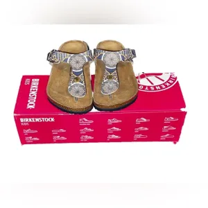 Birkenstock Bentzi Gross Gizeh Kids Oriental Tiles Blue Sandals, Size US 12