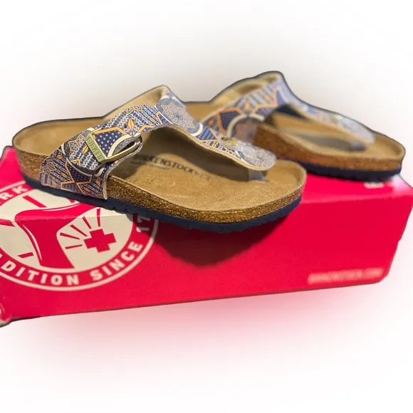 Birkenstock Bentzi Gross Gizeh Kids Oriental Tiles Blue Sandals, Size US 12