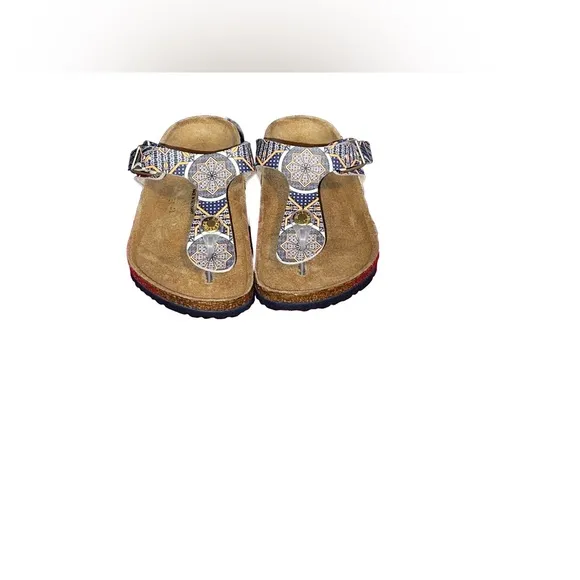 Birkenstock Bentzi Gross Gizeh Kids Oriental Tiles Blue Sandals, Size US 12