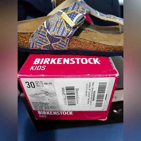 Birkenstock Bentzi Gross Gizeh Kids Oriental Tiles Blue Sandals, Size US 12
