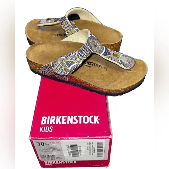 Birkenstock Bentzi Gross Gizeh Kids Oriental Tiles Blue Sandals, Size US 12