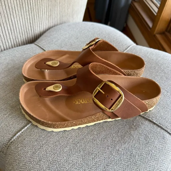 Birkenstock Big Buckle Sandals with Gold Buckle