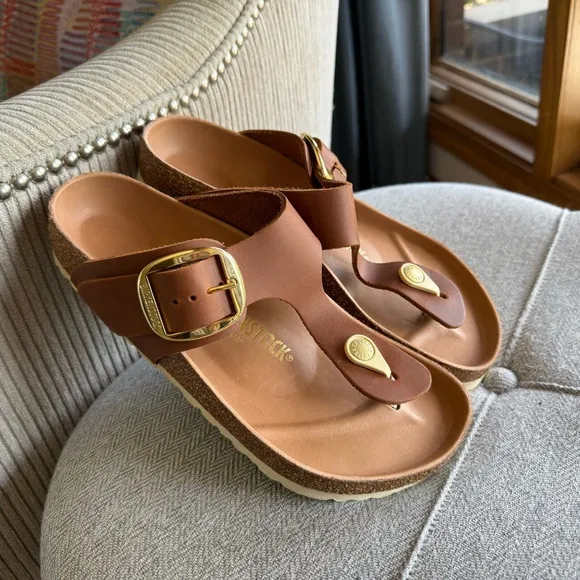 Birkenstock Big Buckle Sandals with Gold Buckle