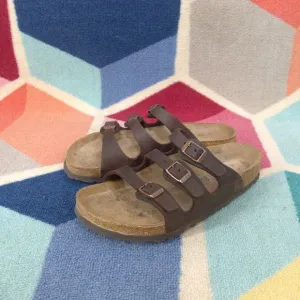 Birkenstock Florida Brown THREE Strap Size 38 L 7 -7.5 GERMANY Women's Sandals