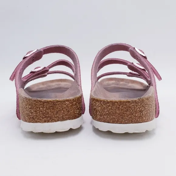 Birkenstock Florida Fresh Vegan 3 Strap Slide Sandals in Shiny Snake Rose EU 37