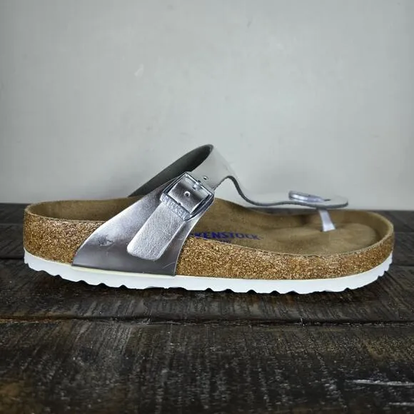 Birkenstock Gizeh Womens Size 7 EU 38 Regular Beach Sandals Silver Metallic Soft