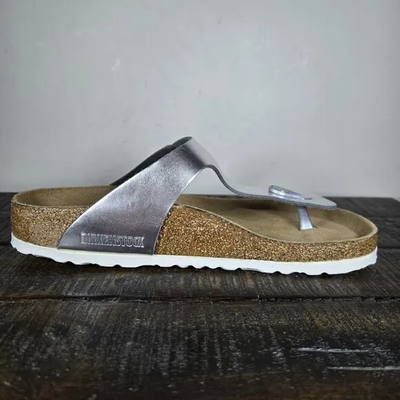 Birkenstock Gizeh Womens Size 7 EU 38 Regular Beach Sandals Silver Metallic Soft