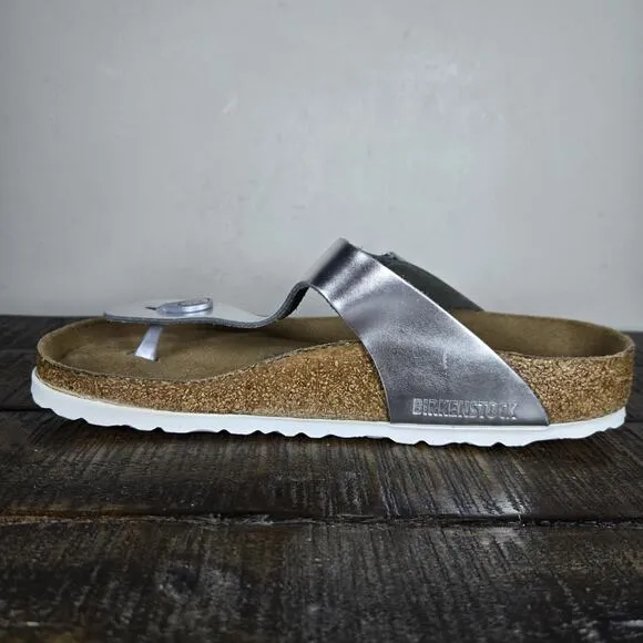 Birkenstock Gizeh Womens Size 7 EU 38 Regular Beach Sandals Silver Metallic Soft