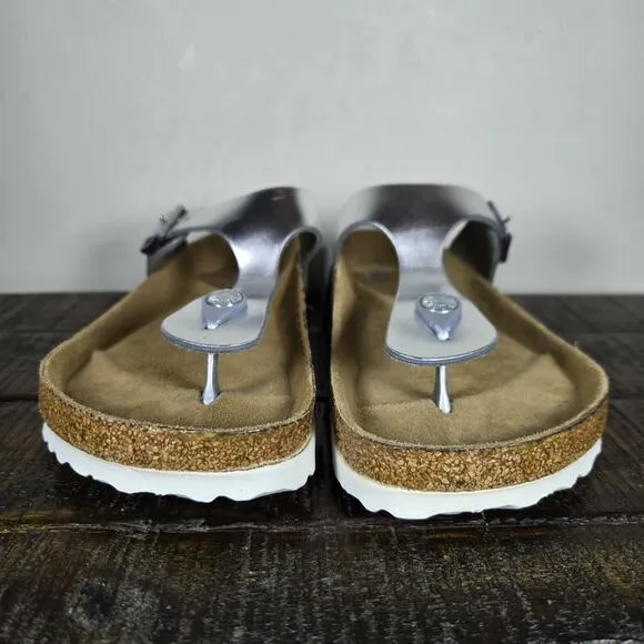 Birkenstock Gizeh Womens Size 7 EU 38 Regular Beach Sandals Silver Metallic Soft