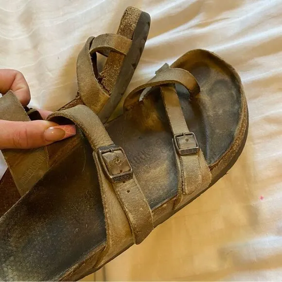 Birkenstock tan strappy sandals