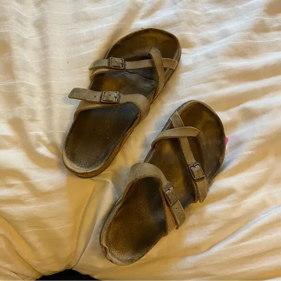 Birkenstock tan strappy sandals