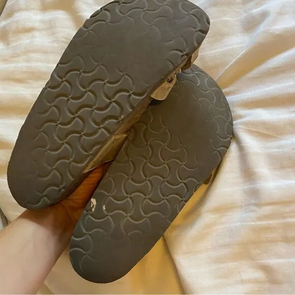 Birkenstock tan strappy sandals