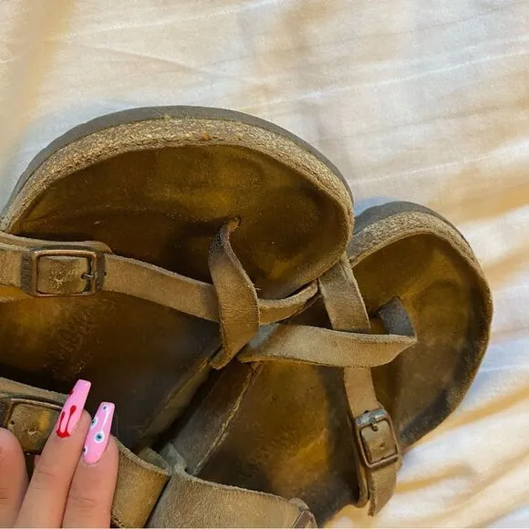 Birkenstock tan strappy sandals