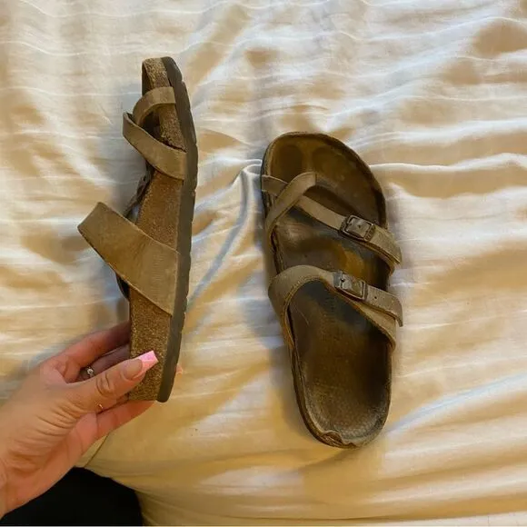 Birkenstock tan strappy sandals