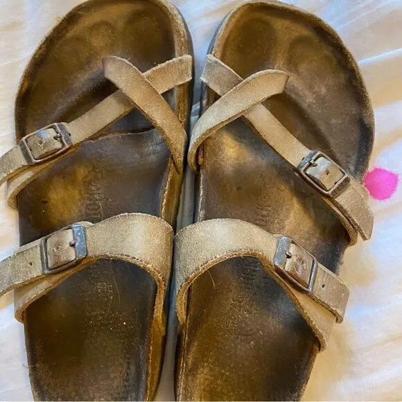Birkenstock tan strappy sandals