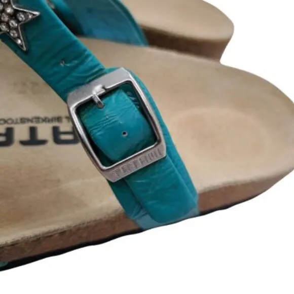 Birkenstock 'Tatami' Silver Jeweled Stars Slide Sandals EUC
