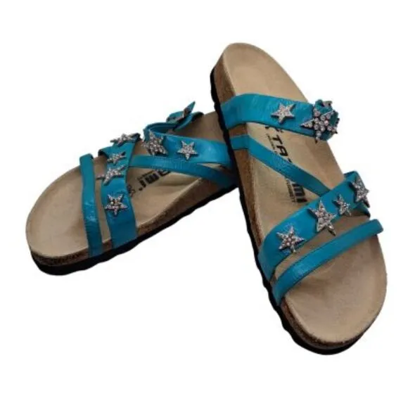 Birkenstock 'Tatami' Silver Jeweled Stars Slide Sandals EUC