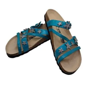 Birkenstock 'Tatami' Silver Jeweled Stars Slide Sandals EUC